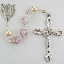 8MM PURPLE/PEARL ROSARY/BOXED