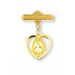 14KT Gold Over Sterling Baby Miraculous Medal On A 14KT Gold Plated Bar Pin