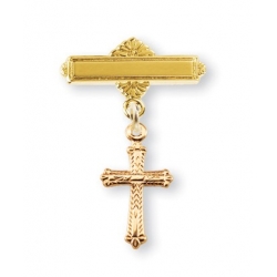 14KT Gold over Sterling Silver Baby Cross On A 14KT Gold Plated Bar Pin