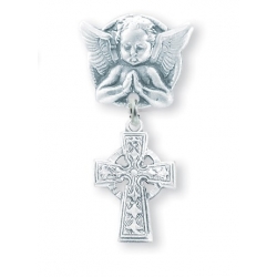 Praying Angel Pin with a Sterling Silver Baby Celtic Cross