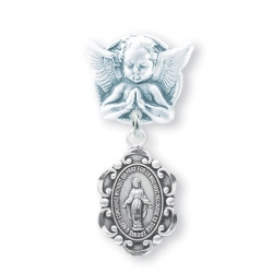 Praying Angel Pin with a Sterling Silver Baby Miraculous Medal 