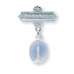 Sterling Silver Blue Miraculous Medal Baby Pin