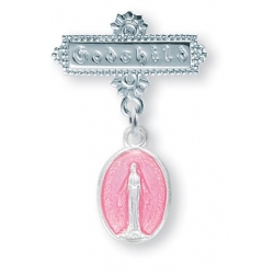Sterling Silver Pink Miraculous Medal Baby Pin