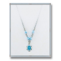 4mm Blue Swarovski Pearls with Sterling Silver Blue Enamel Miraculous Pendant 18