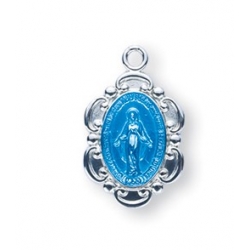 Sterling Silver Blue Enamaled Miraculous Medal