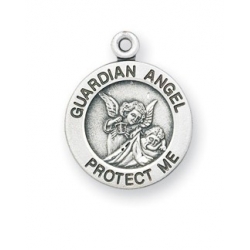 Sterling Silver Round Shaped Guardian Angel Medal