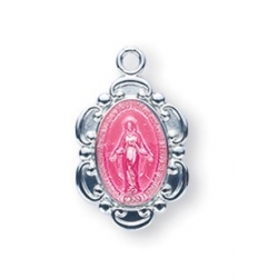 Sterling Silver Oval Pink Enameled Miraculous Medal 