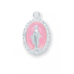 Sterling Silver Oval Pink Enameled Miraculous Medal 