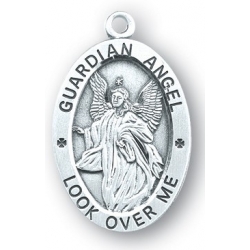 Sterling Silver Oval Shaped Guardian Angel Medal