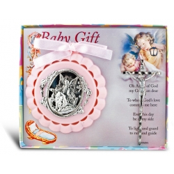 PINK CRIB MEDAL WITH CRUCIFIX 