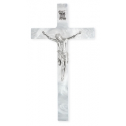 PEARLIZED WHITE CROSS WITH FINE PEWTER CORPUS